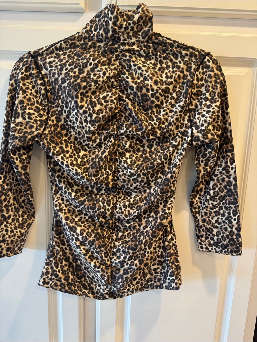 bebe Leopard Zip-Front Top - Black Beige - Picture 2 of 3